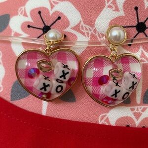 BETSEY JOHNSON Heart-Shaped XO Earrings with Pearl Accent